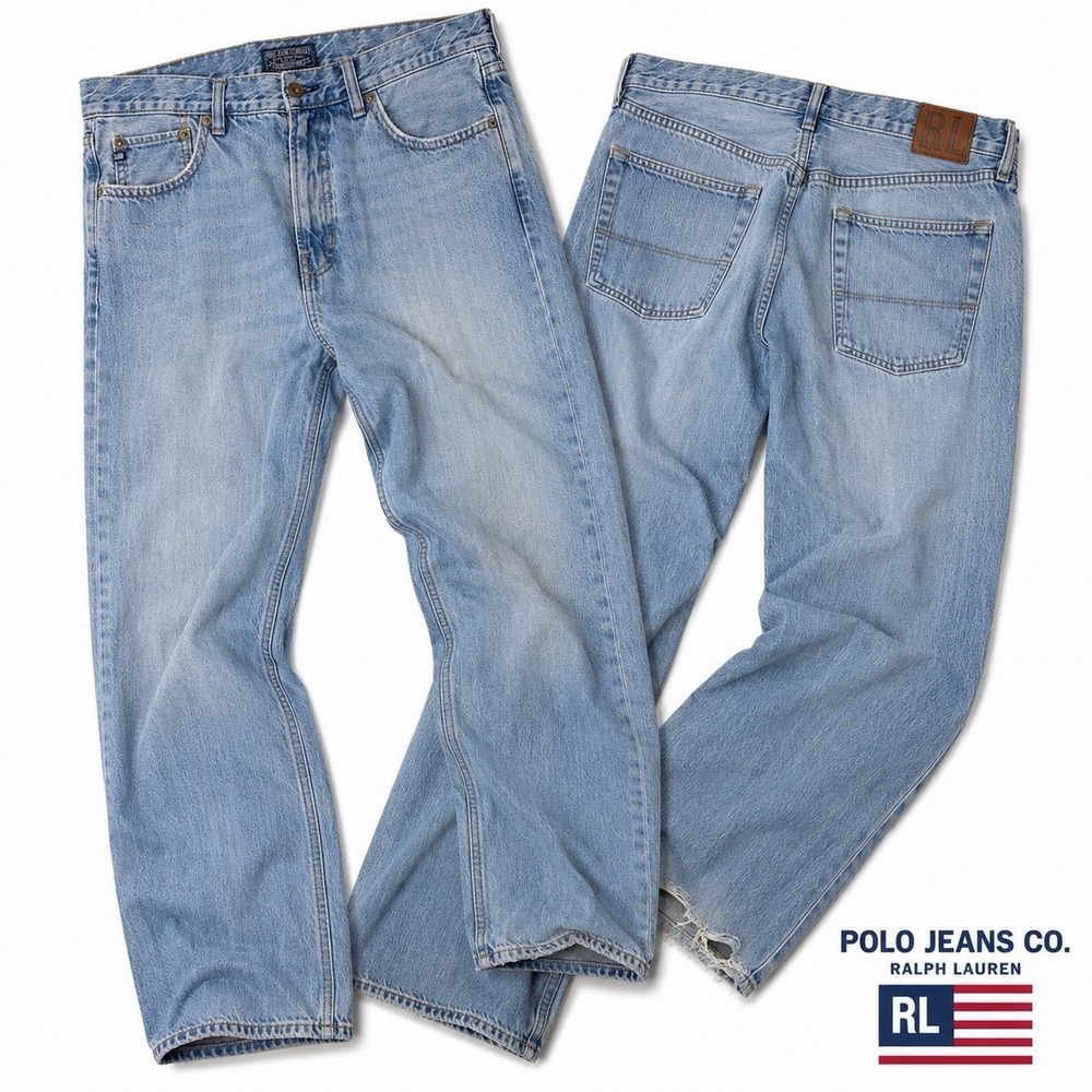 Polo Jeans Co Ralph Lauren Men's 34x32 Light Wash Straight Leg Denim Jeans